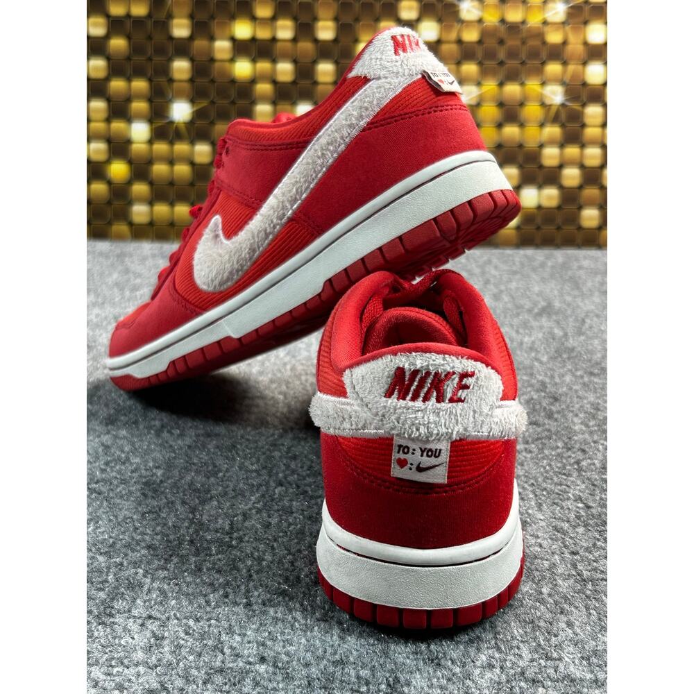 Nike Dunk Low GS Valentine's Day 2024 Fire Red Fuzzy Swoosh Youth 6Y 7W - Picture 2 of 12